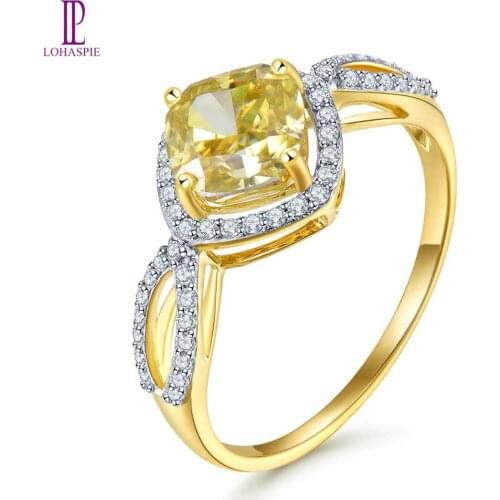 Lohaspie Solid 14K Yellow Gold Ring Yellow and White Mossanite Fine Jewelry Sparkling Ring for Valentines Day Gift