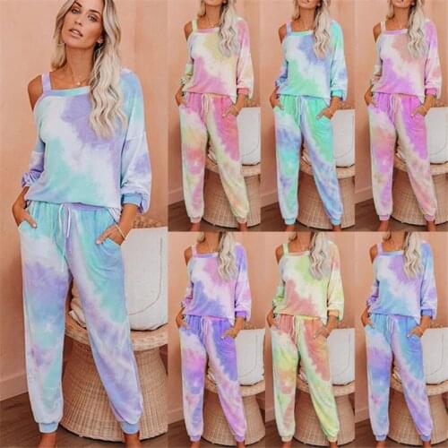 Tie Dye Two Piece Set Women Spring Summer Tracksuit Long Sleeve Sweatshirt Top and Pants Co Ord Sets Streetwear Festival Clothes