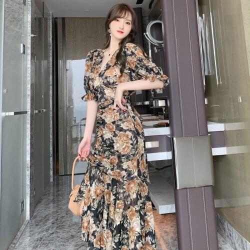 Summer 2 Pieces Sets Print Women Suit Sexy V Neck Short Sleeve Tops and Asymmetrical Ruffle Skirts Vintage Two Piece Set Vestido