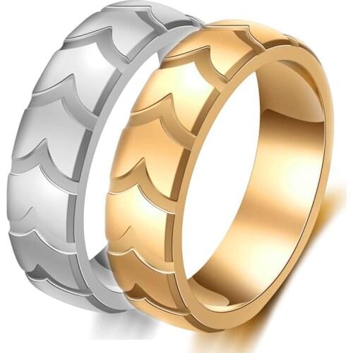 Fashion Mens Titanium Ring Classic Engagement Tire Pattern Rings For Male Wedding Bands 6mm Silver Color Gold Rings