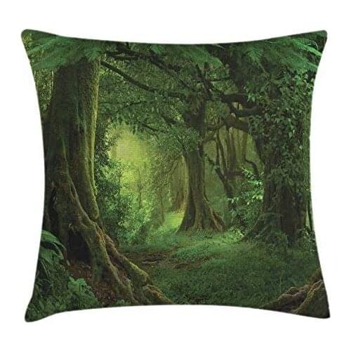 Pooizsdzzz Fore Throw Pillow Cushion Cover, Enchanted Woodnd Foliage in Deep Tropical Jungle at Southea ndscape Print Decorative