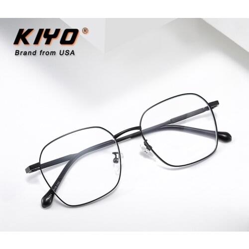 KIYO Brand 2021 New Women Men Fashion Anti Blue Light Optical Frame Metal Eyeglasses Frames Polygonal Spectacles Glasses 9684