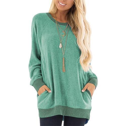Solid Color T-shirt Cotton Blend Round Neck Long Sleeve Loose T-shirt Casual Women Comfortable Pullover Tops Sports Clothing