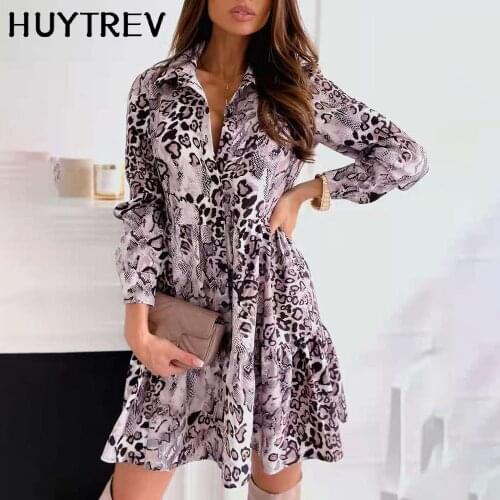 Fashion Leopard Print Dress Womens Autumn Long Sleeves Vintage Shirt Dresses Elegant ladies Office Clothing Party mini Vestidos