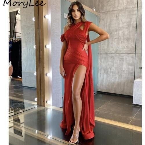 Prom Dresses Red Cross Neck Sleeveless Floor Length Spandex Satin Side Slit Mermaid Prom Dresses vestidos de fiesta de noche