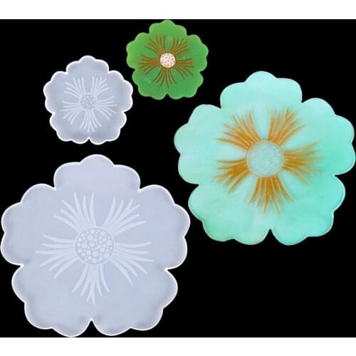 Flower Coaster Silicone Mold Small Big Size Cup Mat Coaster Craft Jewelry Desktop Casting Fondant Cake Decorating Tools
