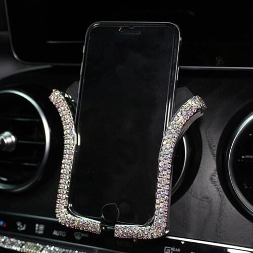 Adjustable Universal U-shaped Car Phone Holder with Mount Clip Plastic Car Rhinestone-encrusted Holder Car-styling for Phone