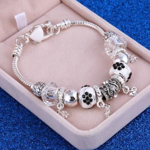 Luxury Crystal Heart Charm Bracelets&Bangles Silver Color Bracelets For Women Jewellery Pulseira Feminina DIY Beads Bracelet