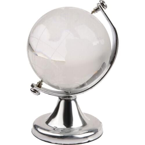 7cm Silver Stand Clear Crystal Globe Wedding Gift Vaastu Fengshui Decor Map