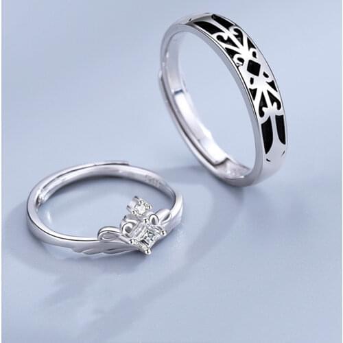925 Sterling Silver Princess and Knight Zircon Couple Ring Silver Open Adjustable Engagement Wedding Ring Fashion Jewelry S-R523