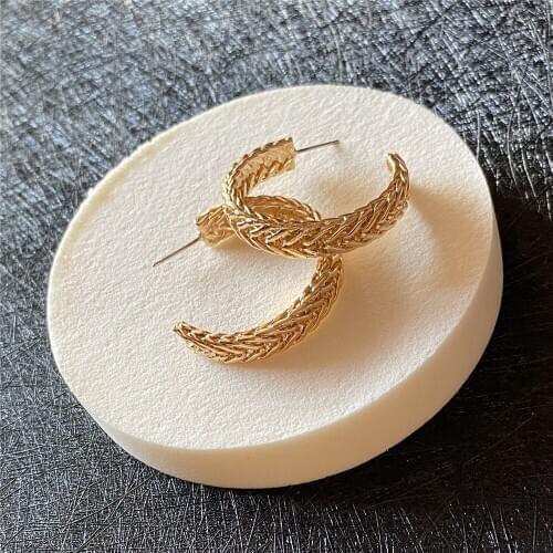 Bohemia Gold Color Plating Braided Hoop Earrings For Women Girl Casual Elegant Office Gorgeous Vintage Unique Jewelry Accessory