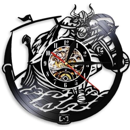 Scandinavian Viking Odin Gungnir Vinyl Record Wall Clock Nordic Viking Odin Warrior Norse Mythology Retro Music Album LP Clock