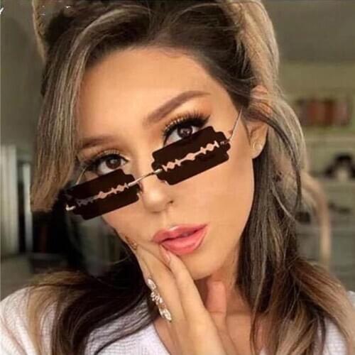 Creativity Blade Shape Sunglasses Hip Hop Street Shot Glasses Tinted Lenses Shades Small Rimless Womens Sun Glasses Funny UV400