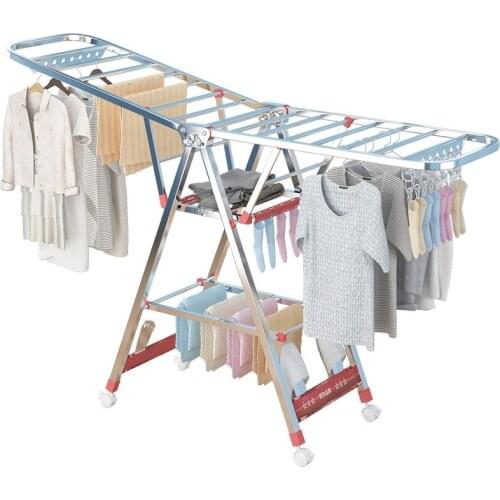 Stainless steel drying rack floor folding indoor household cool drying rack balcony simple children hanging clothes rack