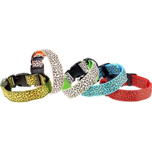 Safety USB Rechargeable Para Perro Night Illuminated Glowing Luminous Light Pet LED Leopard Dog Collar