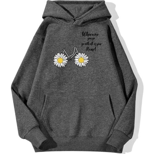 Sunflower Bike Kawaii Cartoons Hoody Female Hip Hop Street Hoodie Autumn Fleece Streetwear Fashion Warm Sweatshirt For Women