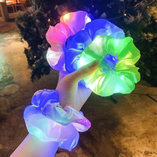 Fine Light Gauze Scrunchies Headbands for Girls Ponytail holder Wedding Party LED Light Hair Rings Glow Wreath Christmas Gift