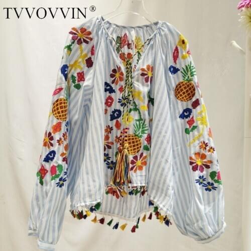 Tvvovvin Women's Shirts With Embroidery