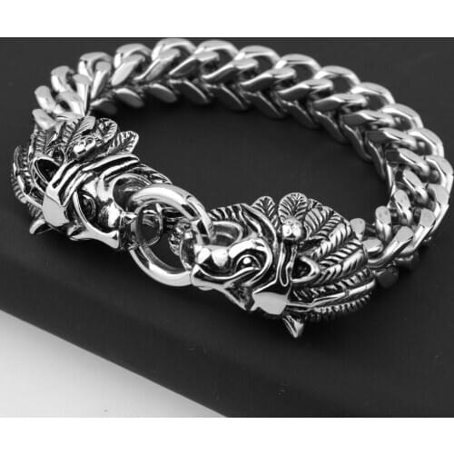 Punk Lion Head Bracelet Stainless Steel Mens Friendship Animal Figaro Chain Bracelets For Men Gothic Bracelet Cuff Jewelry