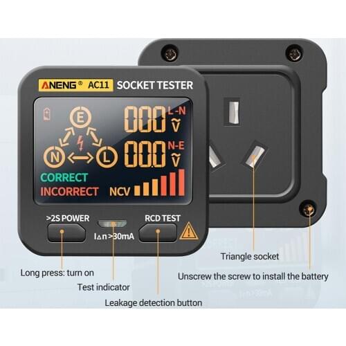 US/UK/EU/AU Plug AC11 Digital Smart Socket Tester Voltage Test Socket Detector Ground Zero Line Phase Check Rcd NCV Test ANENG