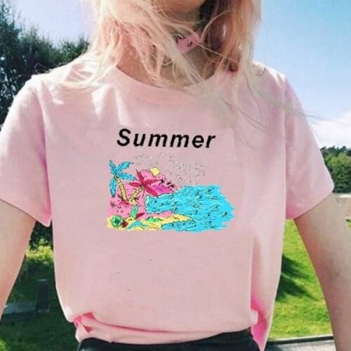 Women Graphic Beach Coconut Tree Cute Casual Fashion Summer Shirt Tops Lady Clothes T-Shirt Womens Clothing Tee