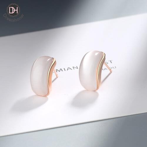 Dreamhonor Fashion 925 Sterling Silver Simple Semi-Circular Stud Earrings Women Exquisite Girlfriend Jewelry Accessories