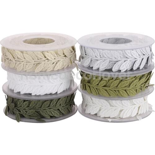 15 m / Roll Artificial Silk Leaf Ribbon - Satin Leaf Leaves Vine Garlands Ribbon Sew On Lace Trim for DIY Handmade Sewing Crafts