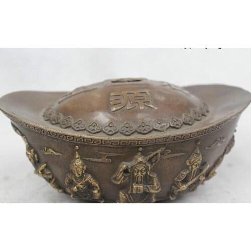 4"Chinese Folk Pure Bronze excellent Lucky Lifelike Five Mammon Piggy Bank