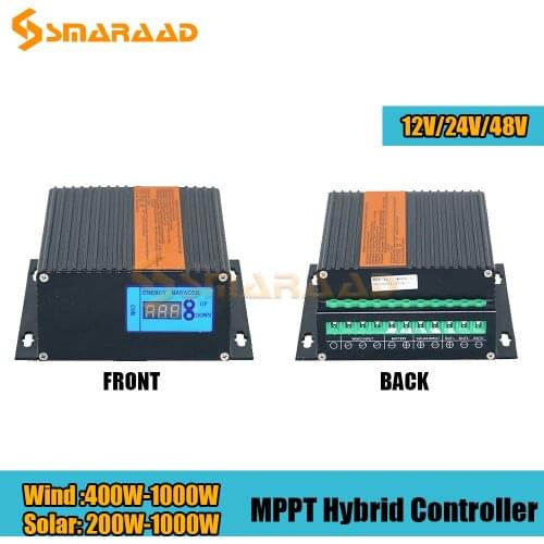 400W 600W 800W 1000W 12V 24V 48V Waterproof Windmill Wind Turbine Generator Solar Panels Hybrid MPPT Charge Controller Regulator