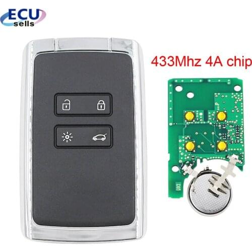 Smart Remote Key Fob 433MHz 4A Chip for Renault Espace 5, Megane 4, Talisman 2015-2019 FCC ID:KR5IK4CH-01