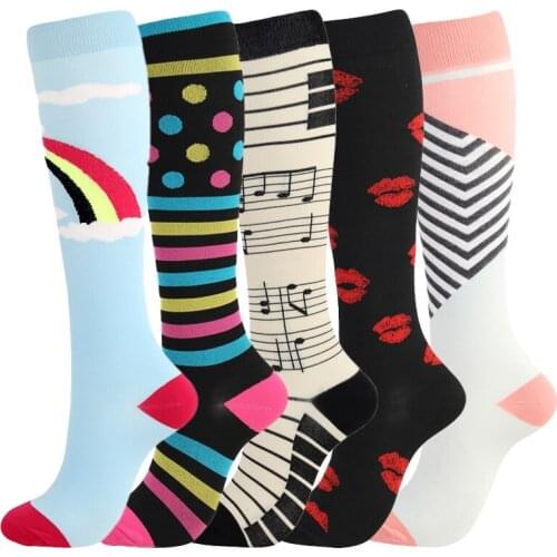 Compression Stockings Leg Support Stretch Varicose Vein Knee Graffiti Rainbow Dot Socks Outdoor Nylon High Elasticity Sock