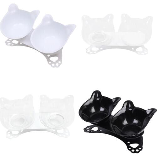 Dog Double Bowls with Raised Stand Pet Food Water Feeder 15° Tilted Container 667A