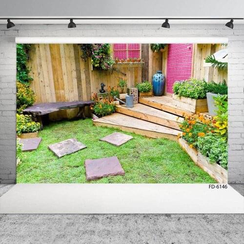 Wooden Wall Garden Flowers Grass Photo Background Custom Photography Backdrop for Portrait Children Baby Pets Photophone Props