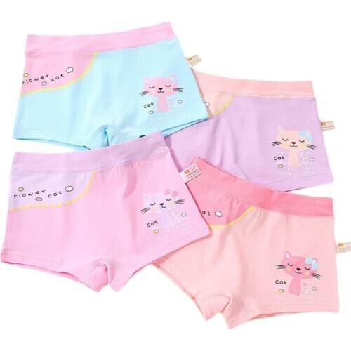 Kids Girls Cotton Boxer Briefs Cartoon Cat Printed Toddler Underwear Panties Q1FE