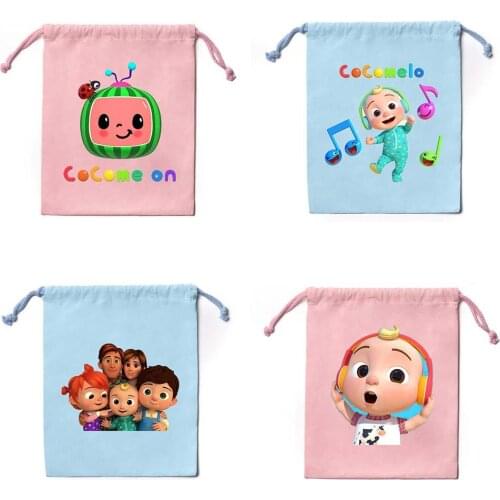 CoCoMelon JJ cartoon canvas bag large capacity drawstring bag storage sports beam mouth bag male female student travel backpack