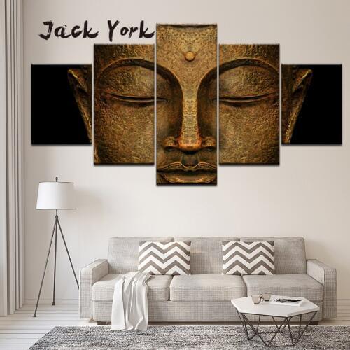 Canvas Painting the head of Buddha statue 5 Pieces modern Wall Art Painting Modular Wallpapers Poster Print Home Decor