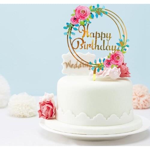 INS New Happy Birthday Acrylic Cake Topper Laser Colored Circle Cake Topper For Kids Birthday Party Cake Decorations