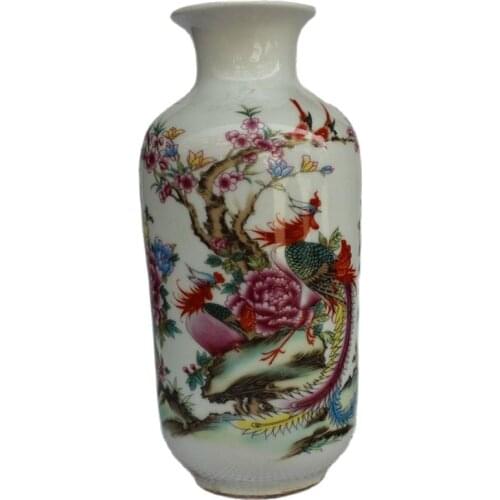 Chinese old porcelain ornaments Pastel Phoenix Peony Map vases
