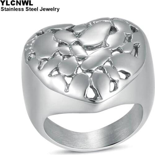 High Polished Romantic Heart Shaped Stainless Steel Rings For Women Girl Band Cute Fashion Jewelry Party Gift