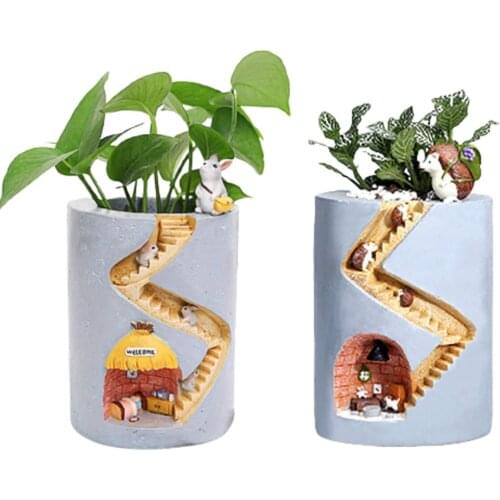 Creative Plants Flower Pots Ornaments Succulent Plants Pot Decorated Garden Living Room With Sweet Hedgehog Family