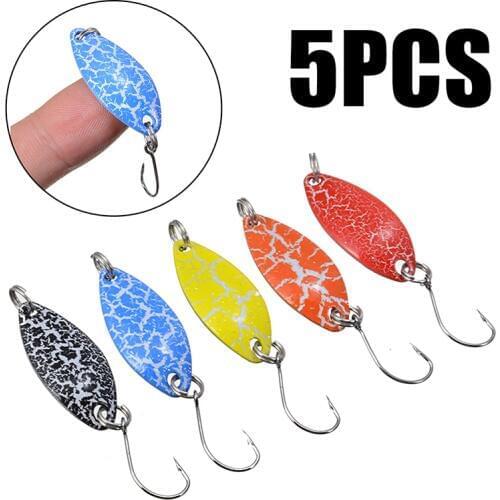 Mayitr 5Pcs 3.2cm/3g Bait Fishing Metal Spoon Lure Bait For Trout Bass Spoons Hard Sequins Spinner Baits Single Hook