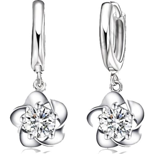 Nice Classic Fine Jewelry For Woman Wedding Lever Back Loop Earrings Pure 925 Sterling Silver Exquisite Flower Party Gift