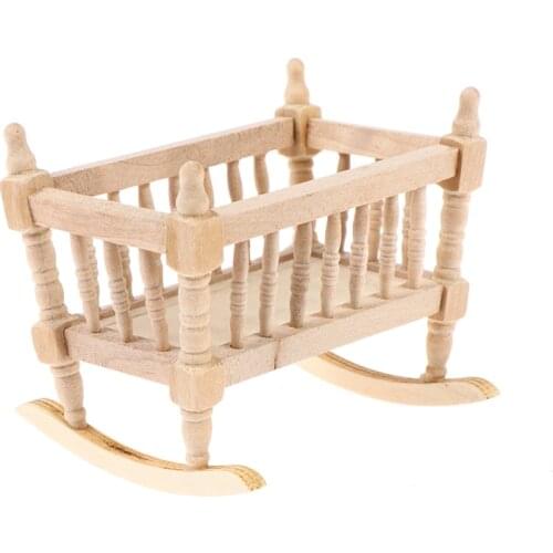 1PC 1:12 DollHouse Miniature Dolls Furniture Wooden Cardle Baby Bed Kids Toys Wooden Nursery Cradle Baby Crib