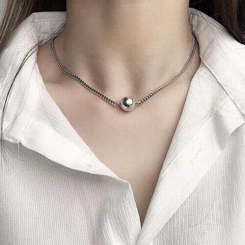 Minimalist 925 Sterling Silver Beads Clavicle Chokers Necklace for Women Girl Summer Jewelry Vintage Korean Necklace