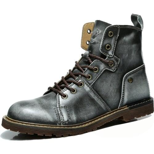 Men Retro Motorcycle Leather Racing Boots Vintage Martin Tooling Shoes Work Road Knight Boot Moto Protective Boots Cool