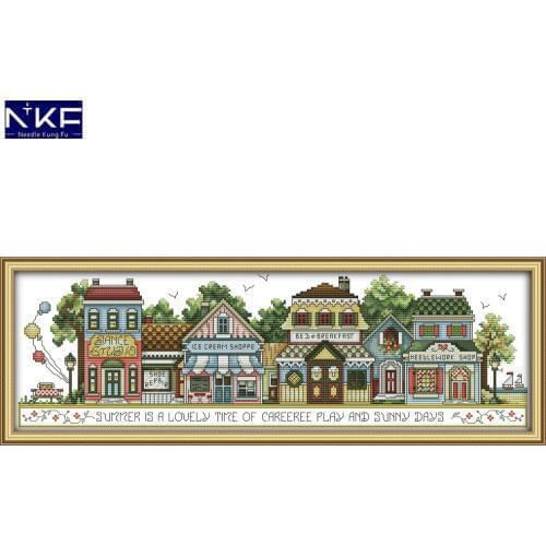 NKF Street Views Stamped Cross Stitch DIY Kits Needlework Embroidery Set Chinese Cross Stitch for Home Decor