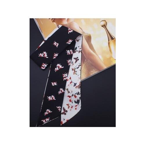 90*5cm New Japanese and South Korean Style Small Butterfly Flower Small Ribbon Tie Bag Handle Silk Scarf Hair Band Neckerchief