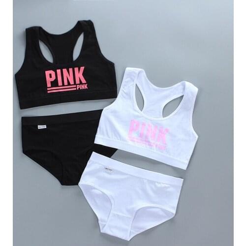 New Style Of Pure Cotton Girls Bra Set Small Vest Underwear Suspenders Sports Underwear PINK Letter Style 8-16Y