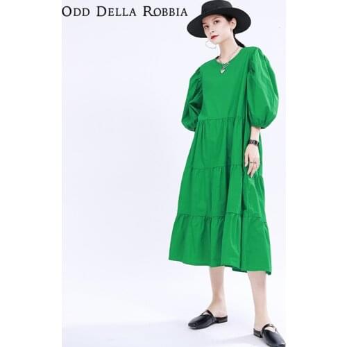 OddDellaRobbia Summer 2021 Women French FashionVintage Style Elegant Halter Lace Up Sleeve Dress Loose Long Puff Sleeve 1403