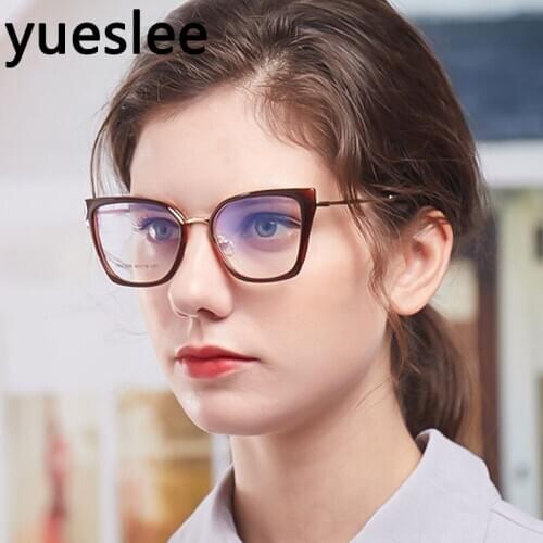 46977 Metal Plastic Titanium Anti-Blue Light Cat Eye Glasses Frame Men Women Optical Fashion Computer Eyeglasses